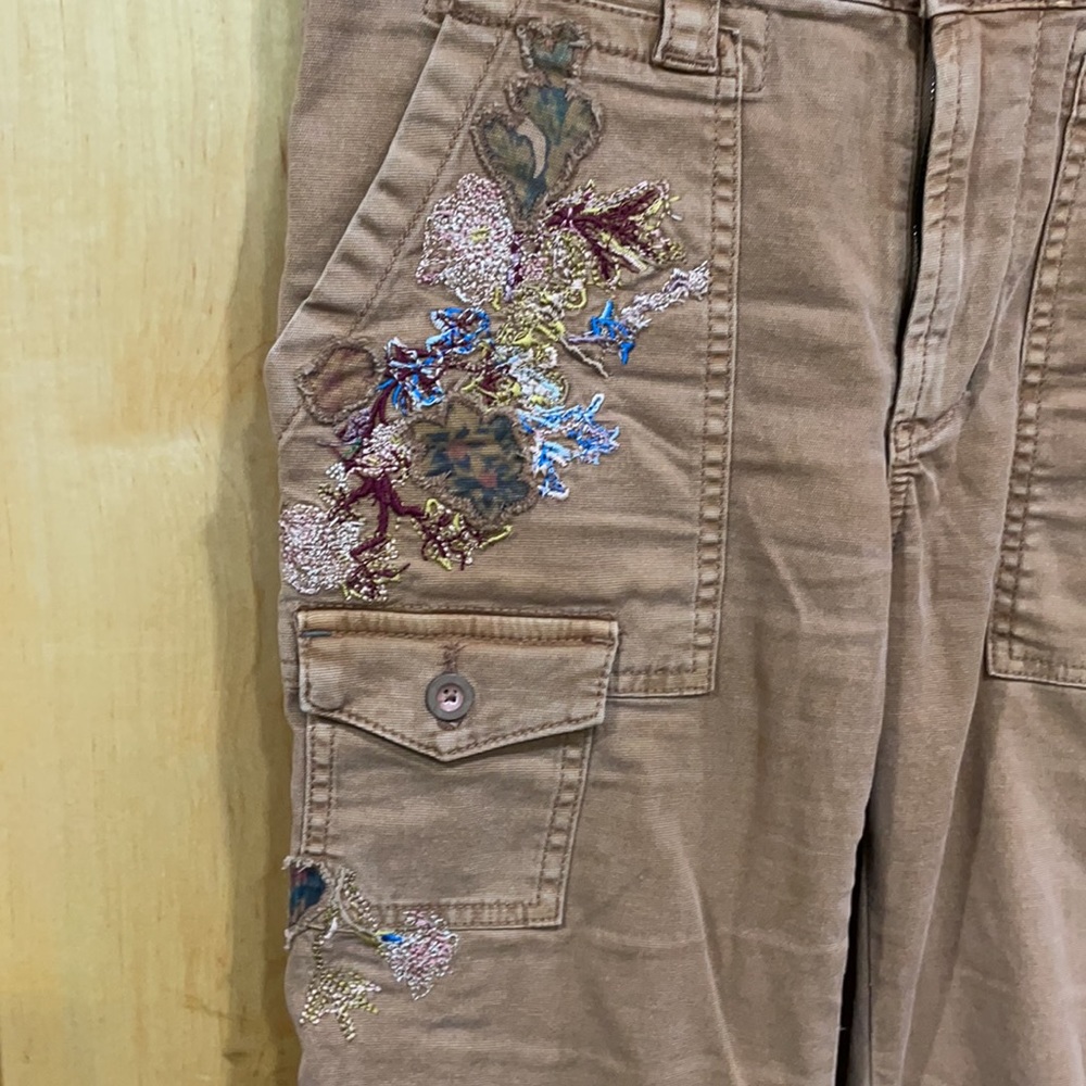 Anthropologie Tan Embroidered Cropped Pants - Picture 3 of 13